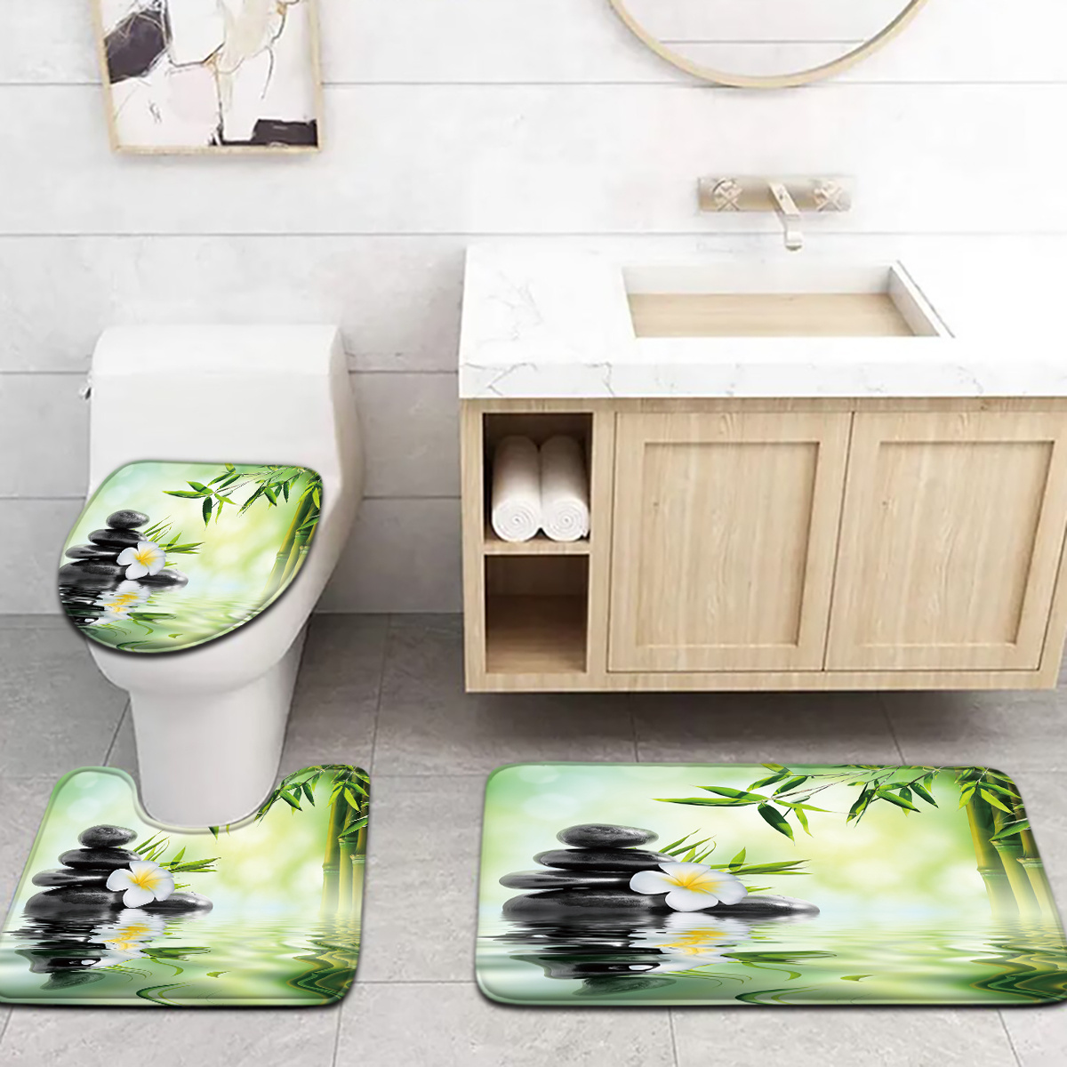 Juego de asiento de inodoro y  - Bamboo Bath Mat reseña y precio